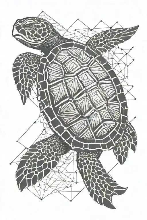 sea turtle swimming underwater surrounded tattoo design idea