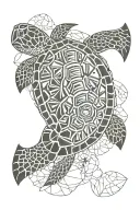 sea turtle swimming underwater surrounded tattoo design idea
