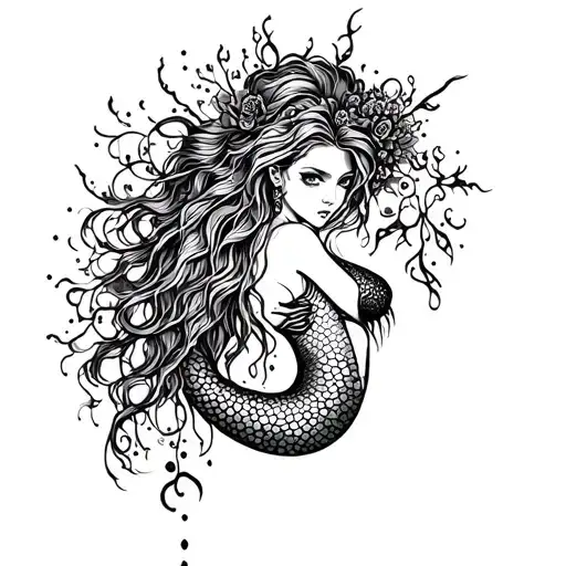 create a gothic style tattoo design featuring a mermaid tattoo design idea