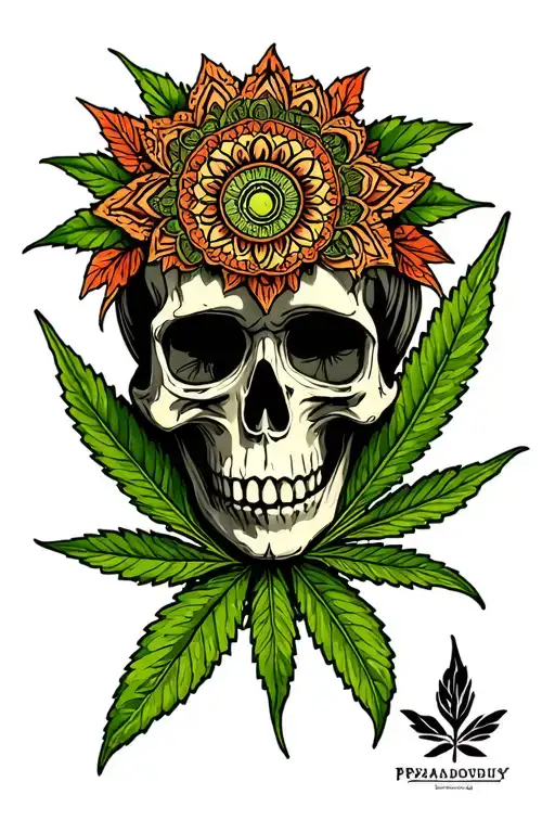 weed with mandala and skull tattoo tattoo design idea