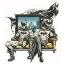 cinema and Batman watching a movie tattoo design idea