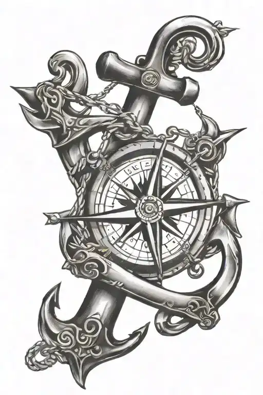 Anchor and compass tattoo design idea