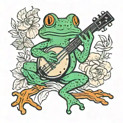 Coqui Frog playing a banjo tattoo design idea