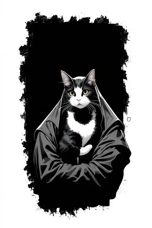 Ghost Holding Cat coming tattoo design idea