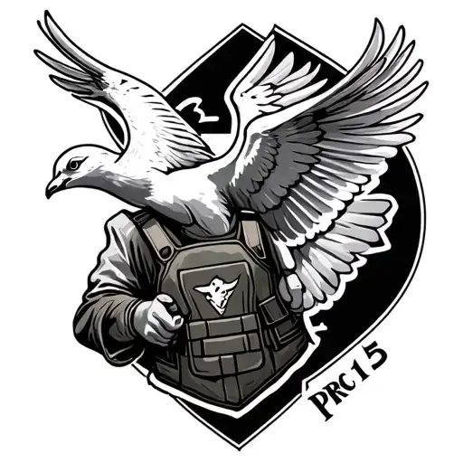 Dove of peace with protection vest holding prc 152 tattoo design idea