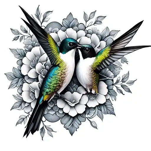 floral lace with two hummingbirds tattoo design idea