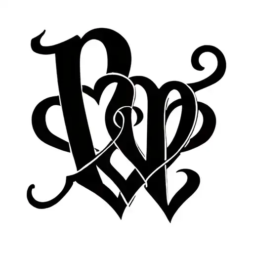 4 hearts intertwined with initials first name p t l and n tattoo design idea