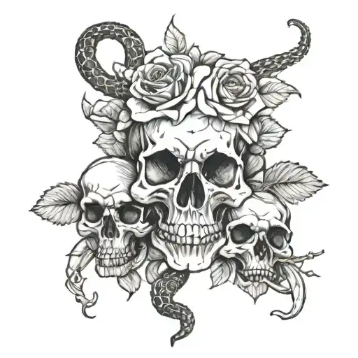 skulls roses and snakes tattoo design idea