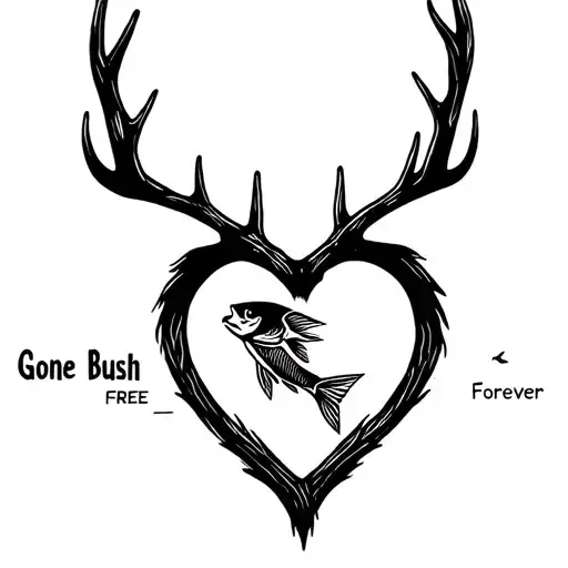 "Gone Bush Forever Free" "Gone Bush Forever Free" "Gone Bush Forever Free" "Gone Bush Forever Free" deer antlers making a heart with a fish jumping tattoo design idea