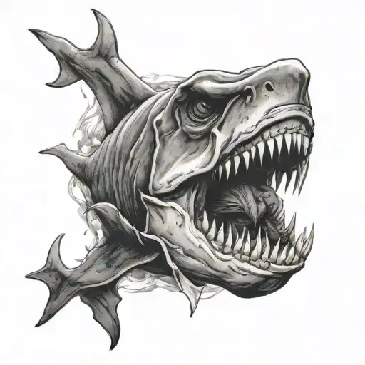 king shark skull surrounded tattoo design idea
