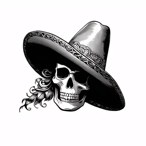 Mexican skull with sombrero tattoo design idea