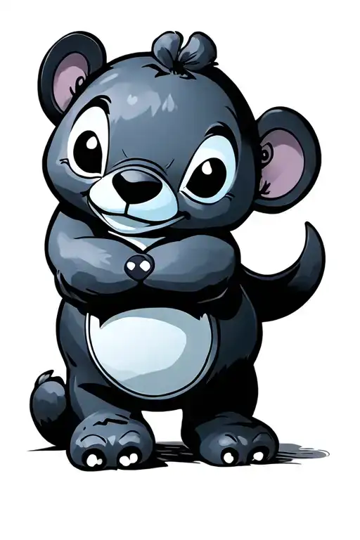 stitch hugging a care bear tattoo design idea