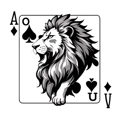 lion and different playing cards design inspired tattoo design idea