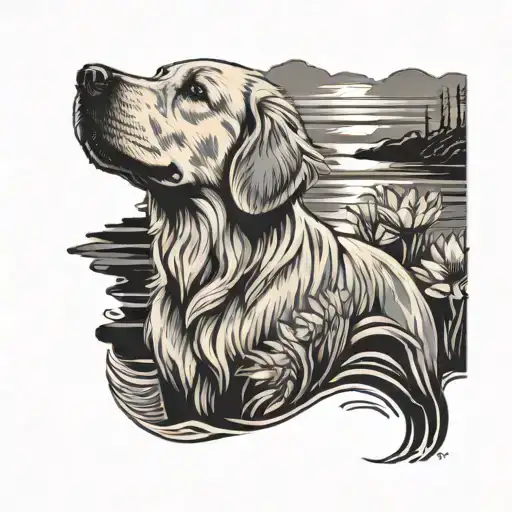 SunshineGolden retriever golden hour Sunsets Flowers Rock in water Wave Grit Glue guy tattoo design idea