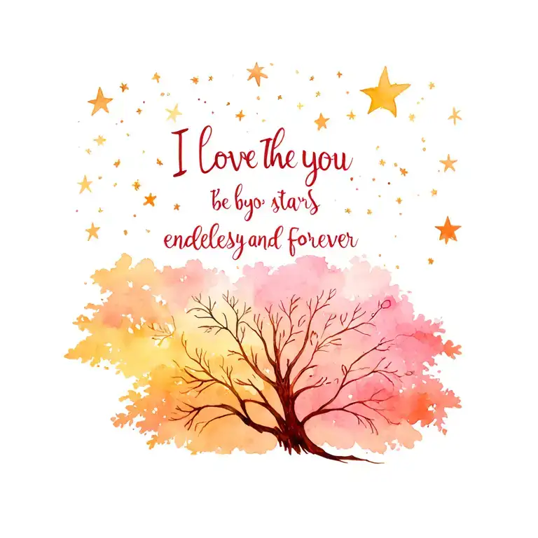 tree of life with the sentence I love you beyond the stars, endlessly and forever tattoo design idea