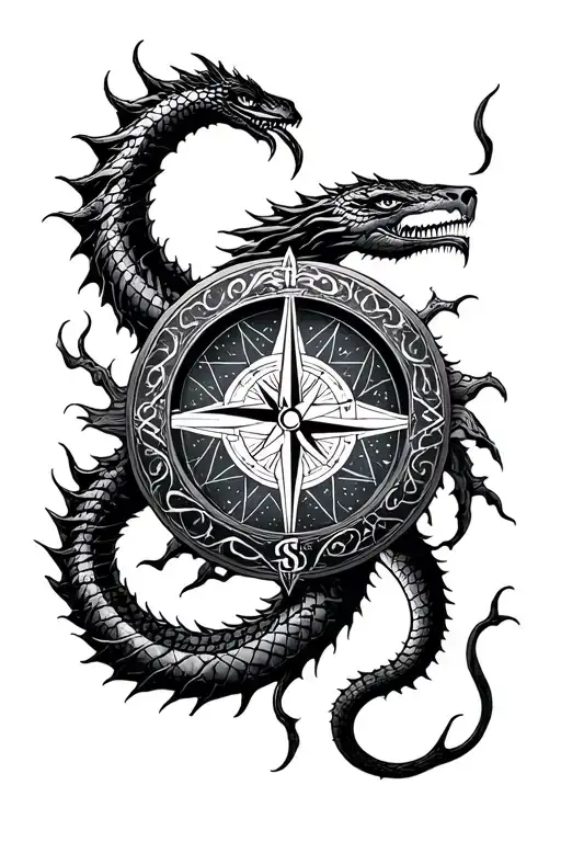 Nordic Compass, world tree, jormungandr wrapping tattoo design idea