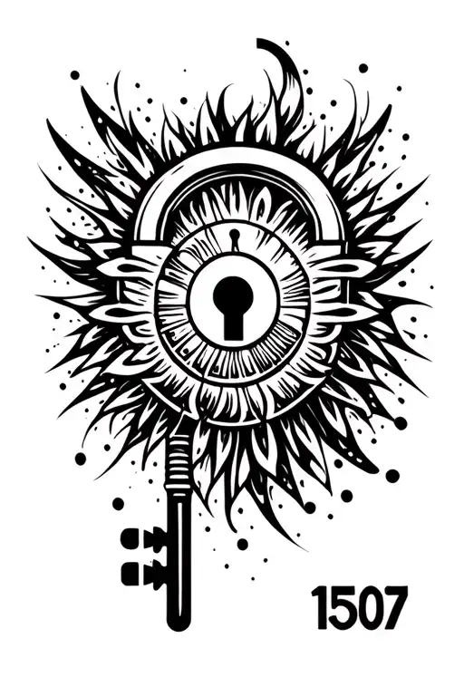 The lock on the lock code password 1507 and the key that opens this lock tattoo design idea