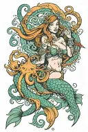 warrior mermaid and octopus wrapped tattoo design idea