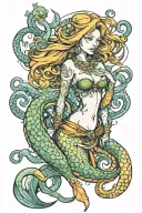 warrior mermaid and octopus wrapped tattoo design idea