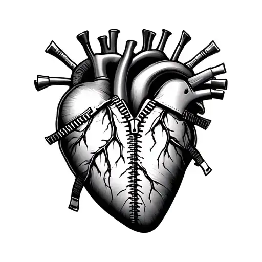 open heart surgery scar zipper tattoo design idea