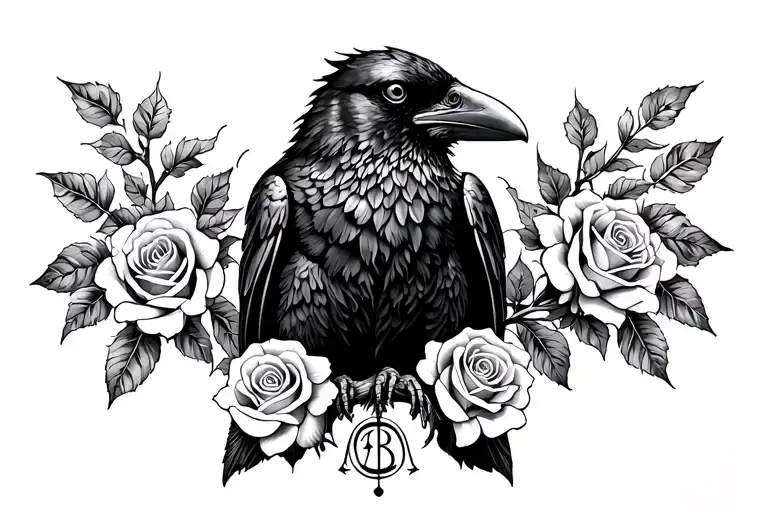 raven and roses and libra zodiac sign tattoo design idea