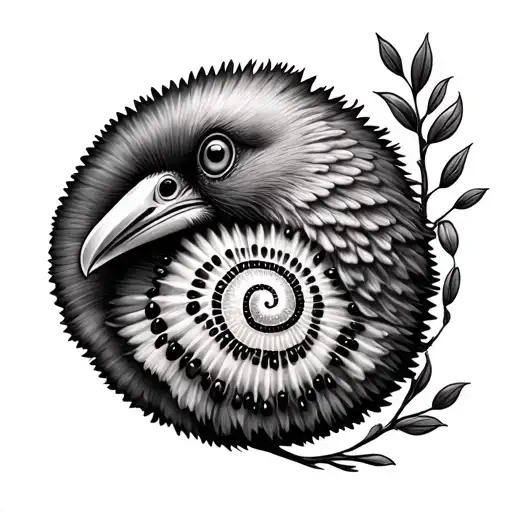 Kiwi bird with Koru for chest piece tattoo design idea