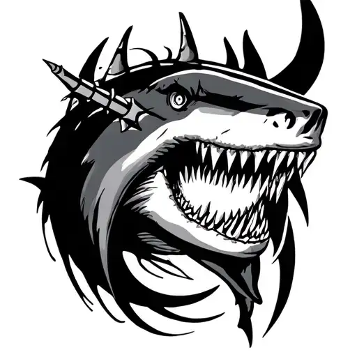 shark and devil trident tattoo design idea