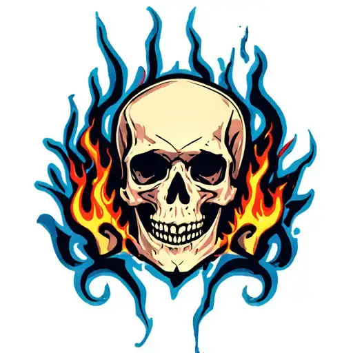 Turbo and cracked skull flames tattoo design idea