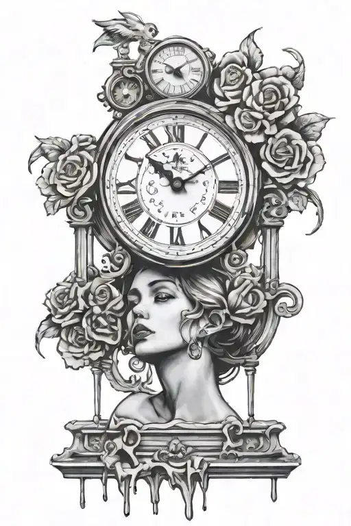 melting clock embedded in Banksy girl tattoo design idea