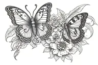 jade flower with butterfly memorial for scalp tattoo design idea