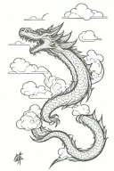 something horizontal style, that is wide for the entire forearm area, I want it to be a detailed dragon among clouds tattoo design idea