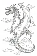 something horizontal style, that is wide for the entire forearm area, I want it to be a detailed dragon among clouds tattoo design idea