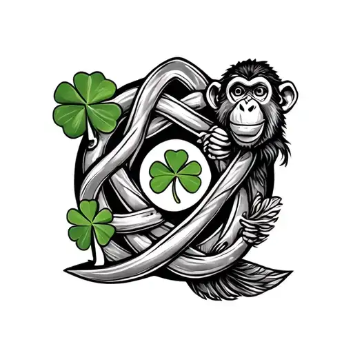 Irish knot design incorporating clovers, trout, and monkeys tattoo design idea