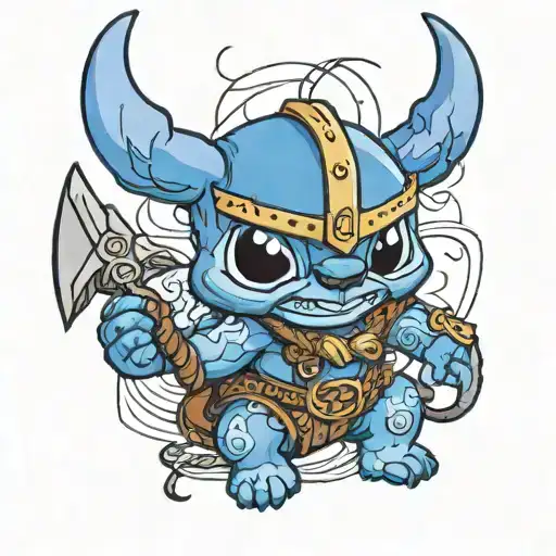 Stitch Viking as alive with tattoo design idea