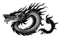 single head traditional Japanese dragon without wings black and grey full length design tattoo design idea