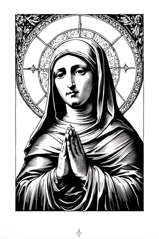dark style saint catherine of sienna praying tattoo design idea