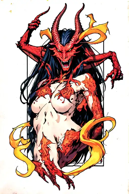 Demon in the background tattoo design idea