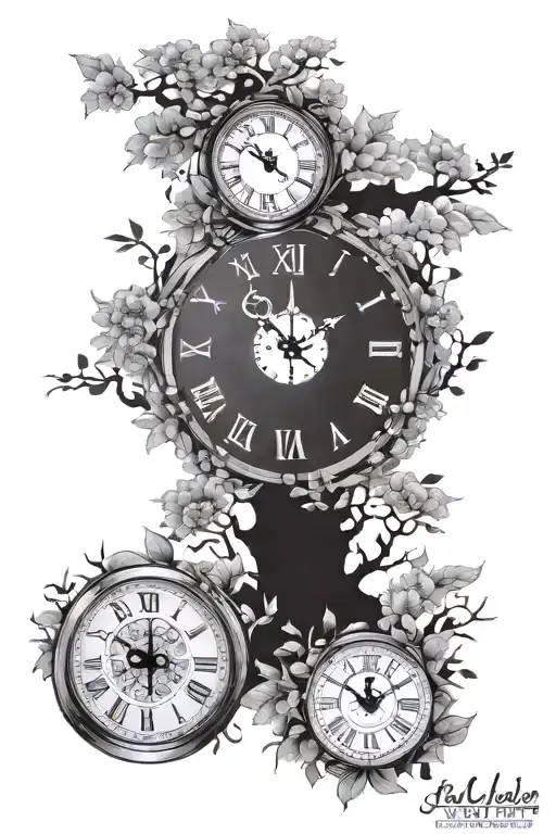 Clock with tree and family and empathy tattoo design idea