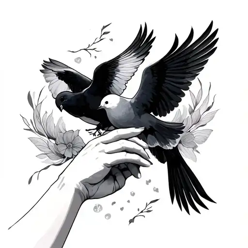 two hands reaching with doves  tattoo design idea