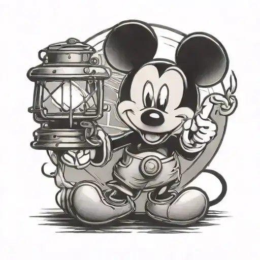 mickey mouse holding a lantern tattoo design idea