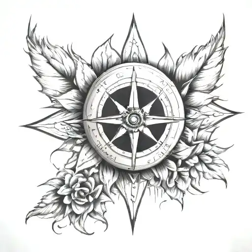 compass with sunflower and pot leaf skull center symbolizing all those who wonder are not lost tattoo design idea