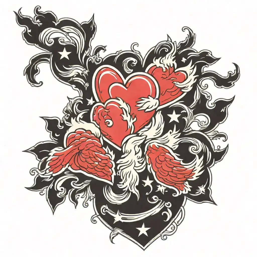 heart, J and N, fried chicken tattoo design idea