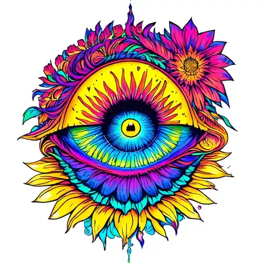 “A vibrant, psychedelic tattoo design inspired by Tame Impala’s song ‘Yes I’m Changing’ and the album ‘Currents’.  tattoo design idea