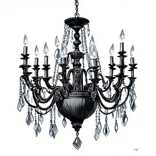 man hanging from chandelier tattoo design idea