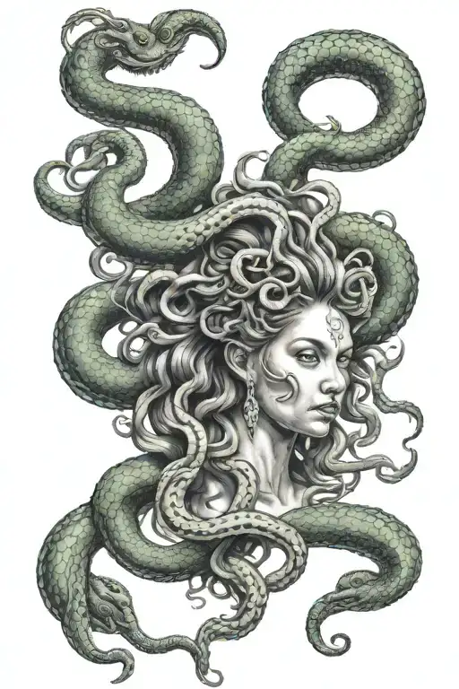 medusa with a snake tail below her abdomen tattoo design idea