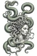 medusa with a snake tail below her abdomen tattoo design idea