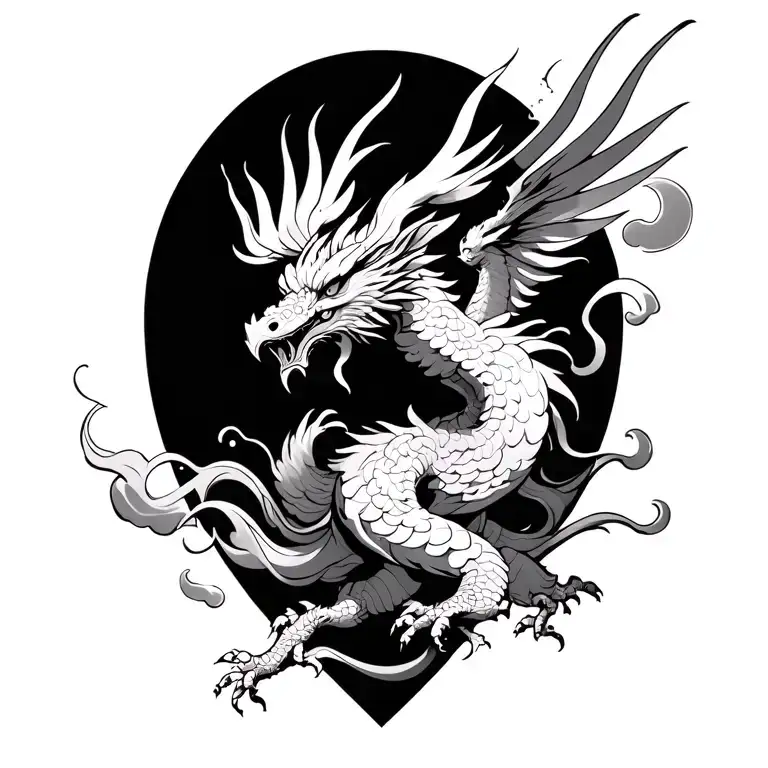 Garuda tears the dragon into a skew. Vokgug Club -Cloud Clouds. Smooth fluid lines. Elements of a Chinese costume tattoo design idea