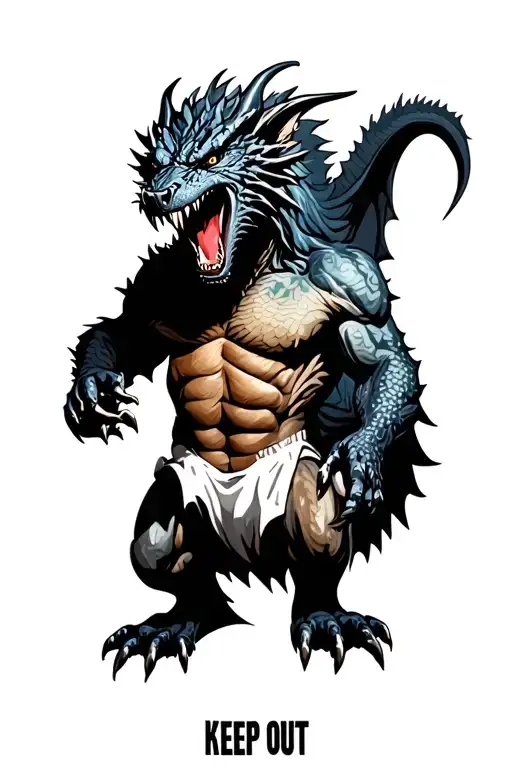 "KEEP OUT" werewolf dragon tattoo design idea