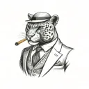 panther wearing a 3 piece suit smoking a cigar tattoo design idea