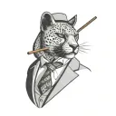 panther wearing a 3 piece suit smoking a cigar tattoo design idea